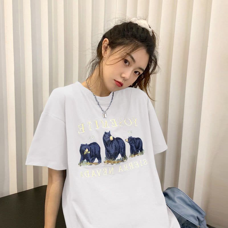 夏季韩版短袖T恤女中长款打底衫女卡通学生宽松上衣女装图片