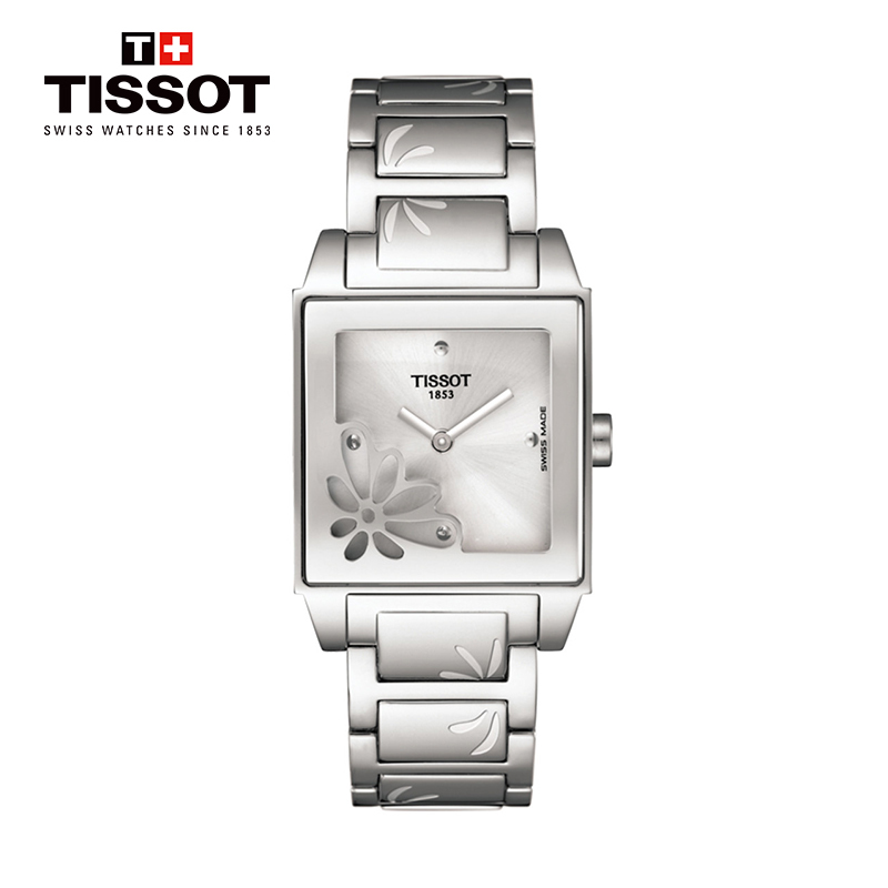 天梭(TISSOT)瑞士手表 绮苑系列花朵图案表盘钢带女士石英表T017.309.11.031.00 礼物