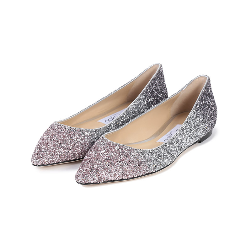 周仰杰 JIMMY CHOO 女士闪光面料尖头单鞋平底鞋ROMY FLAT VNB 201 BALLET