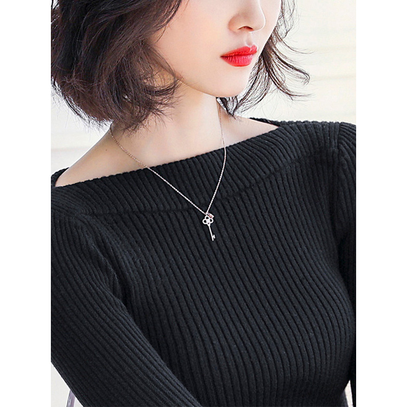 丝柏舍秋季女2019韩版纯色修身长袖钉珠套头毛衣S93S0005M
