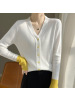 春季新款拼色袖口V领开衫女休闲修身小众气质外搭套头针织衫