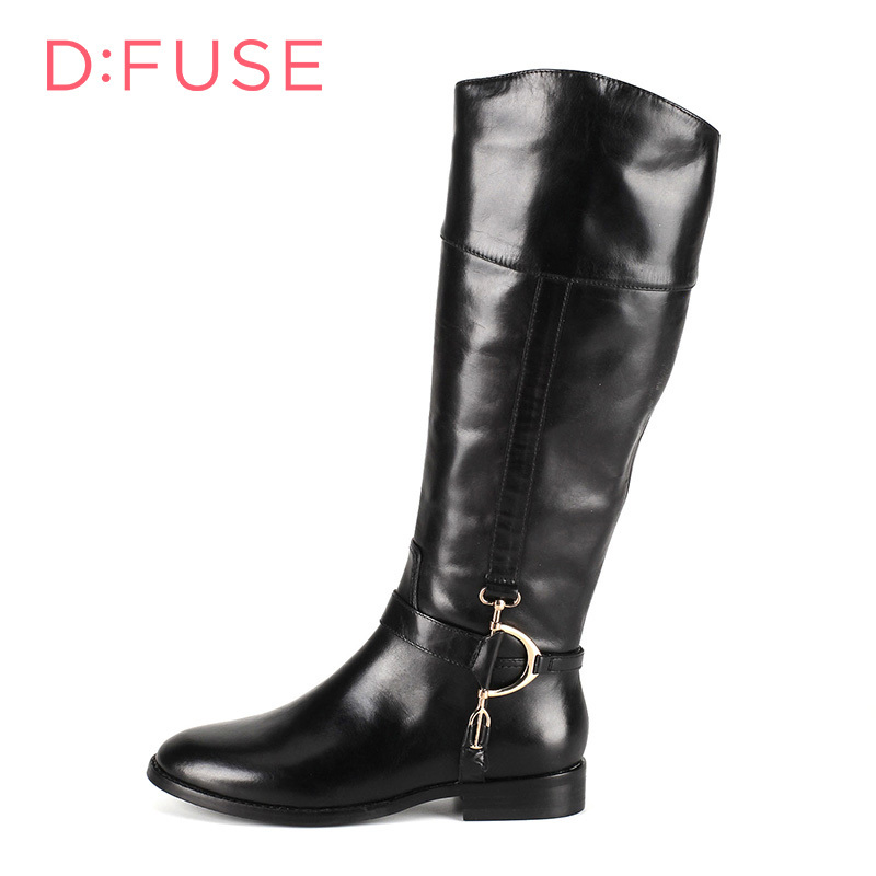 D：Fuse/迪芙斯长靴冬新款牛皮圆头低跟侧拉链女鞋DF54116501_ahC04