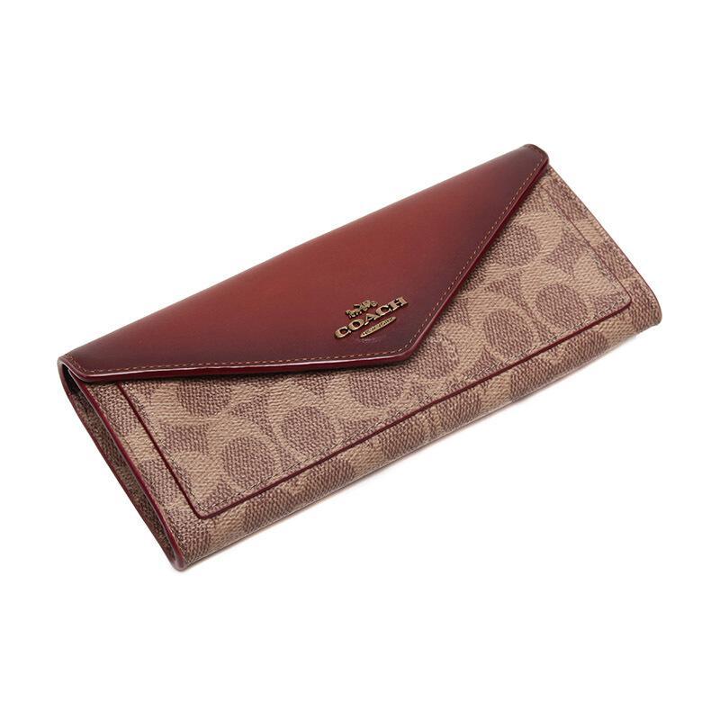 coach蔻驰女士老花涂层帆布配皮长款钱包钱夹31547