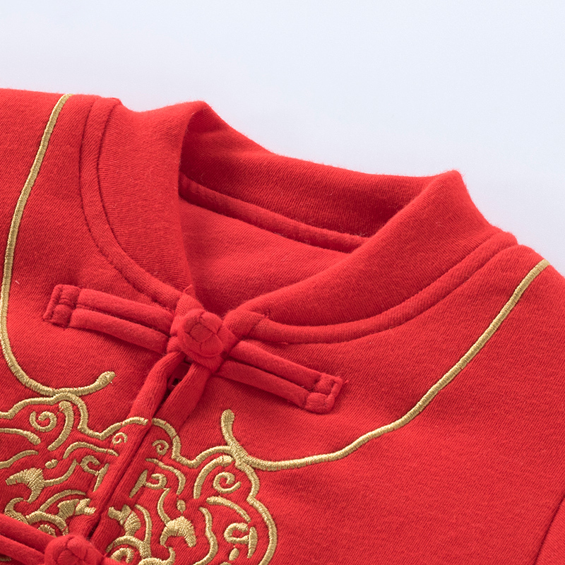 哈贝比（happyB）婴儿衣服宝宝夹棉新年装红色喜庆中国风唐装汉服上衣厚外套