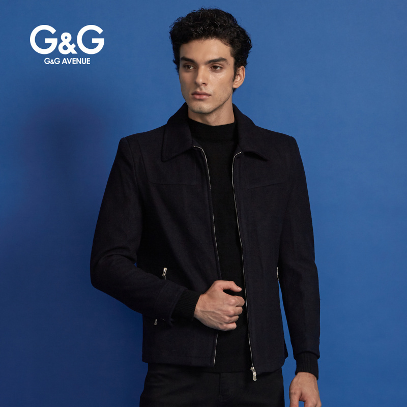 G＆G 男士冬季呢子大衣男翻领短款毛呢大衣韩版潮流修身商务夹克