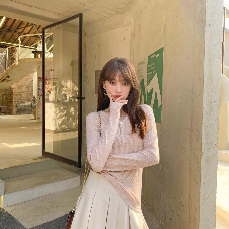 OtherMix白色T恤女2021新春季港味长袖ins潮内搭V领小心机打底衫