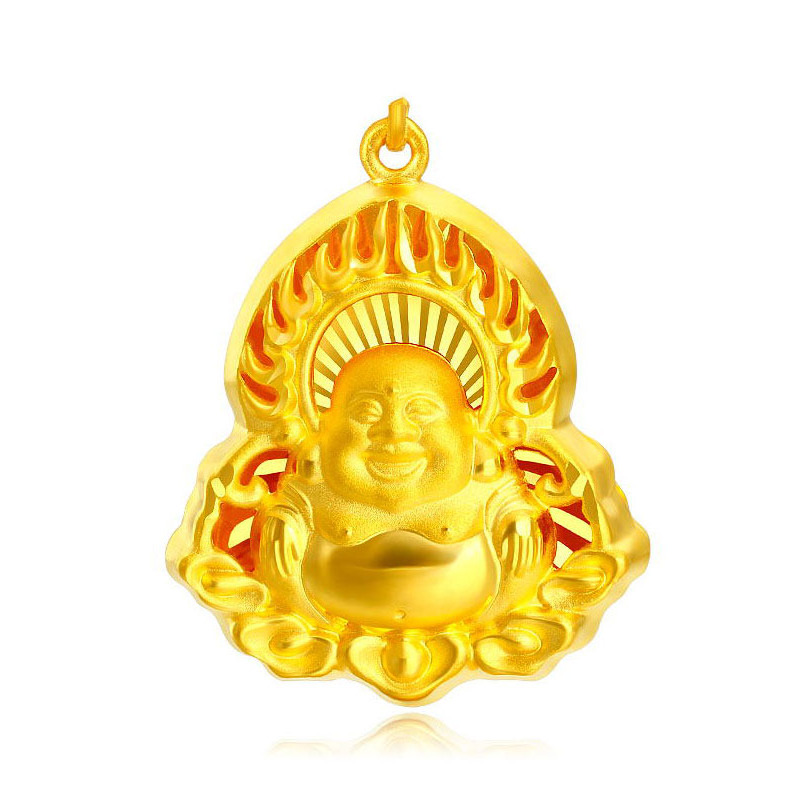 手拉手slaso足金999火焰佛吊坠男女款笑面佛弥勒佛光普照开心佛佛牌