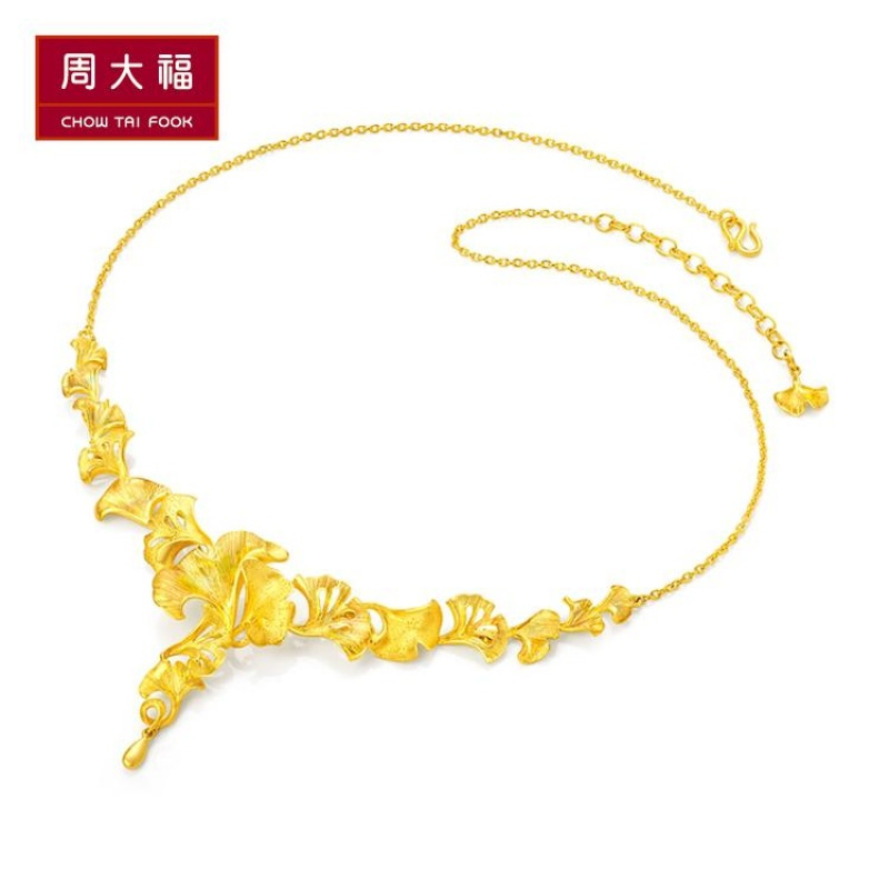 周大福花月佳期拉丝杏福相拥足金黄金项链计价工费688元F204260
