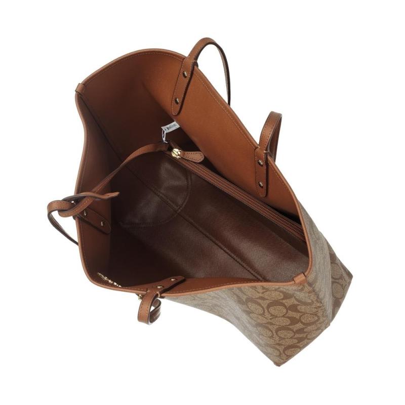 coachpvc配皮双面敞口托特子母包卡其色f36658