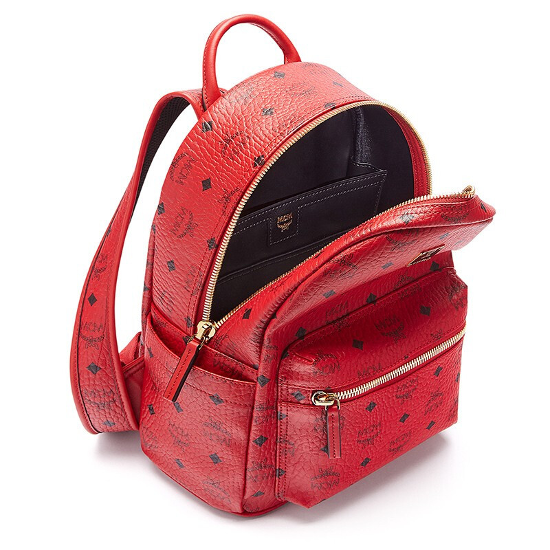 mcm女款红色pvc配皮双肩包mmk6ave26ru001