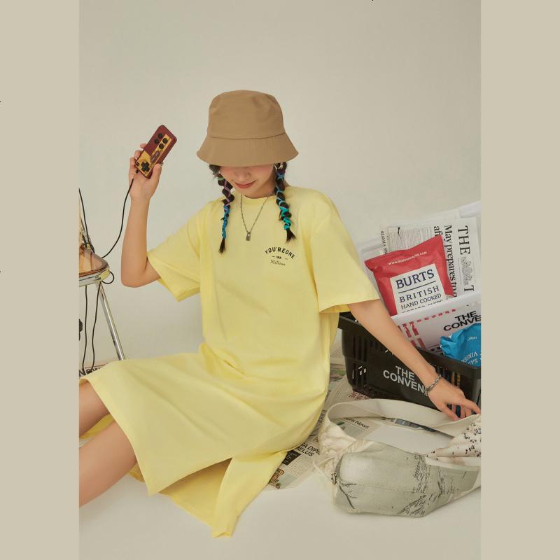 OtherMix设计感字母连衣裙2021年夏季新款套头宽松女短袖T恤裙子