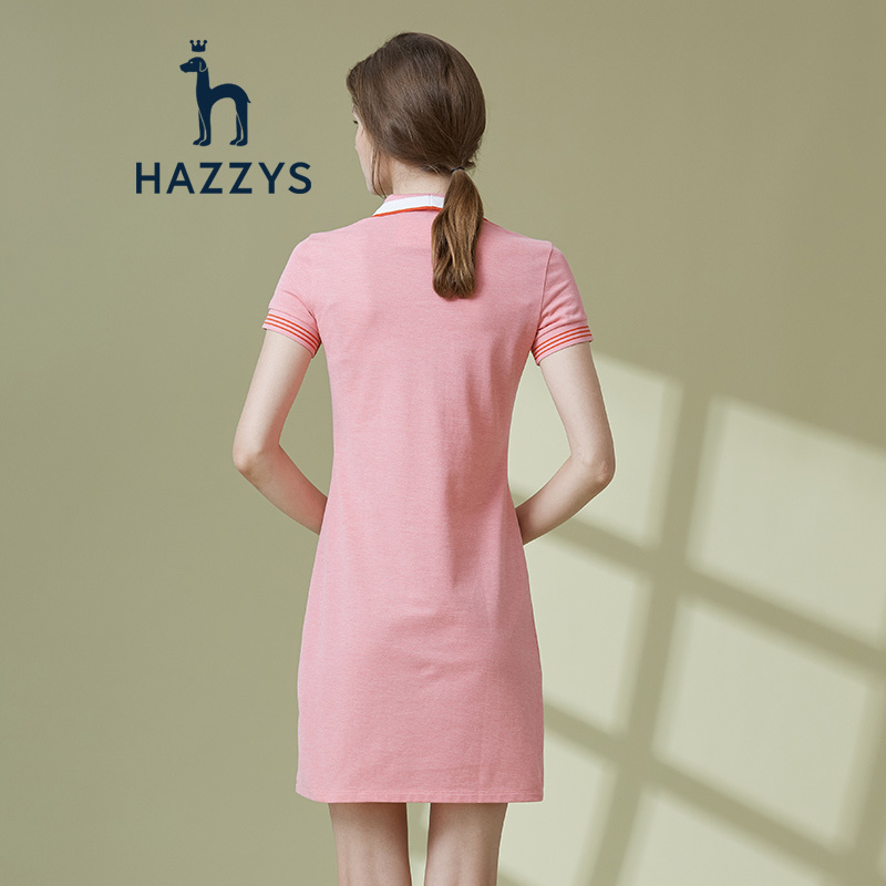 哈吉斯HAZZYS 春夏新款女连衣裙短袖运动polo裙简约纯色