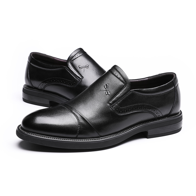 红蜻蜓男鞋秋季新款正品真皮商务休闲皮鞋黑色英伦正装男鞋子