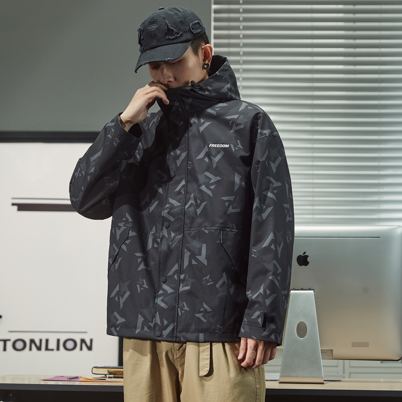 唐狮2021春季新款男外套时尚男士印花连帽夹克百搭潮流休闲男装