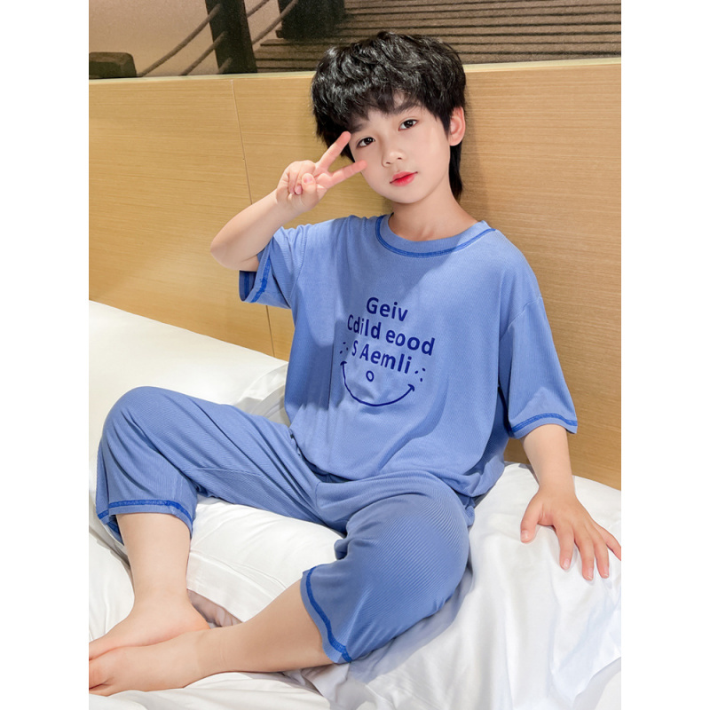 儿童睡衣莫代尔夏季薄款空调服男童家居服套装中大童冰丝夏装男孩