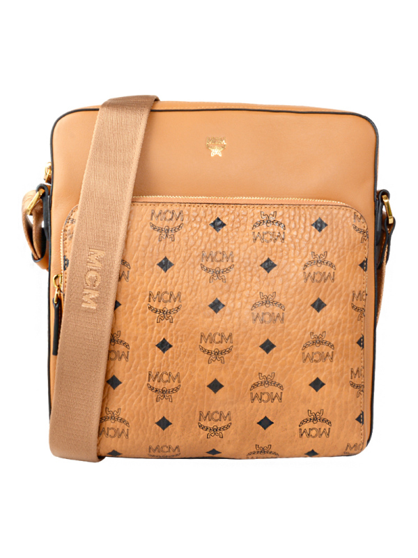 mcm 男款纯色皮革单肩包mmm7aot25bk001