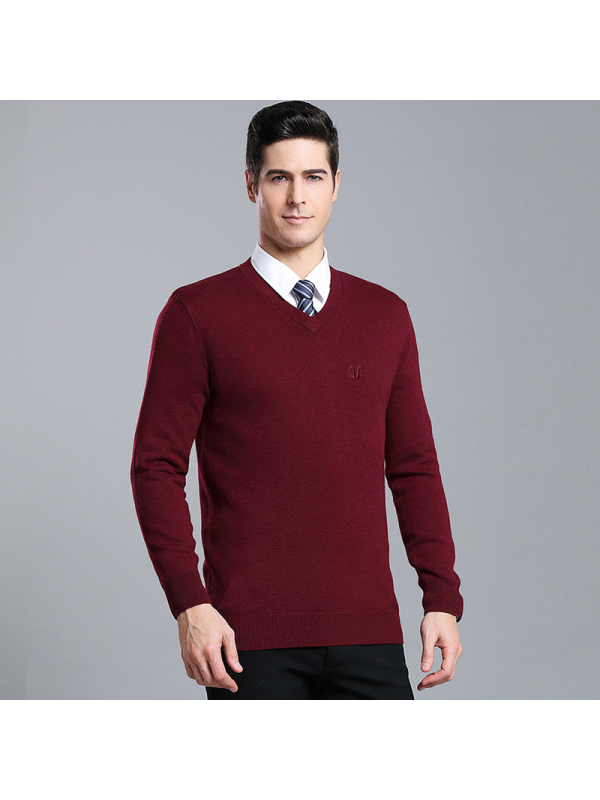 恒源祥男士羊毛衫秋冬新款v领纯羊毛休闲毛衣男士保暖纯羊毛针织上衣