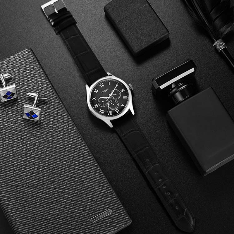 盖尔斯guess潮流时尚休闲多功能真皮石英男士手表w1130g4