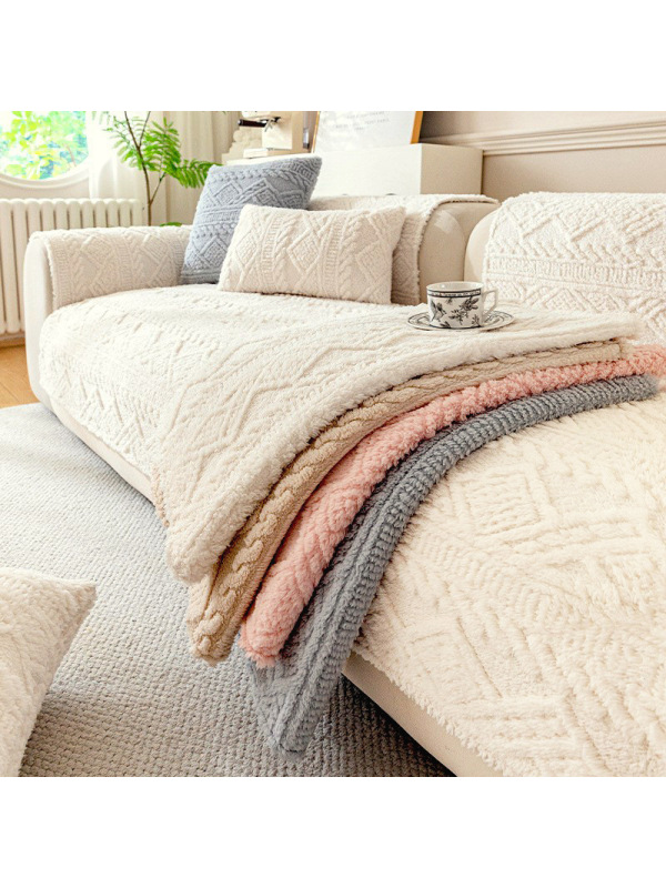 畔雅提花毛绒高级感沙发垫防滑皮沙发套罩盖布巾半包坐垫四季通用