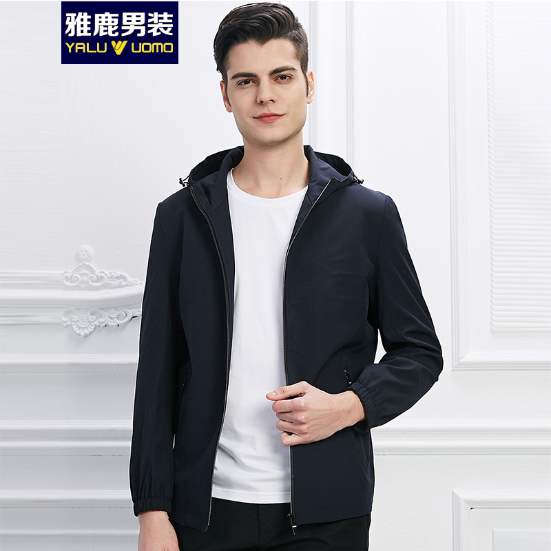 风衣男连帽修身男装上衣新款纯色休闲风衣外套男17208主要参数品牌:雅