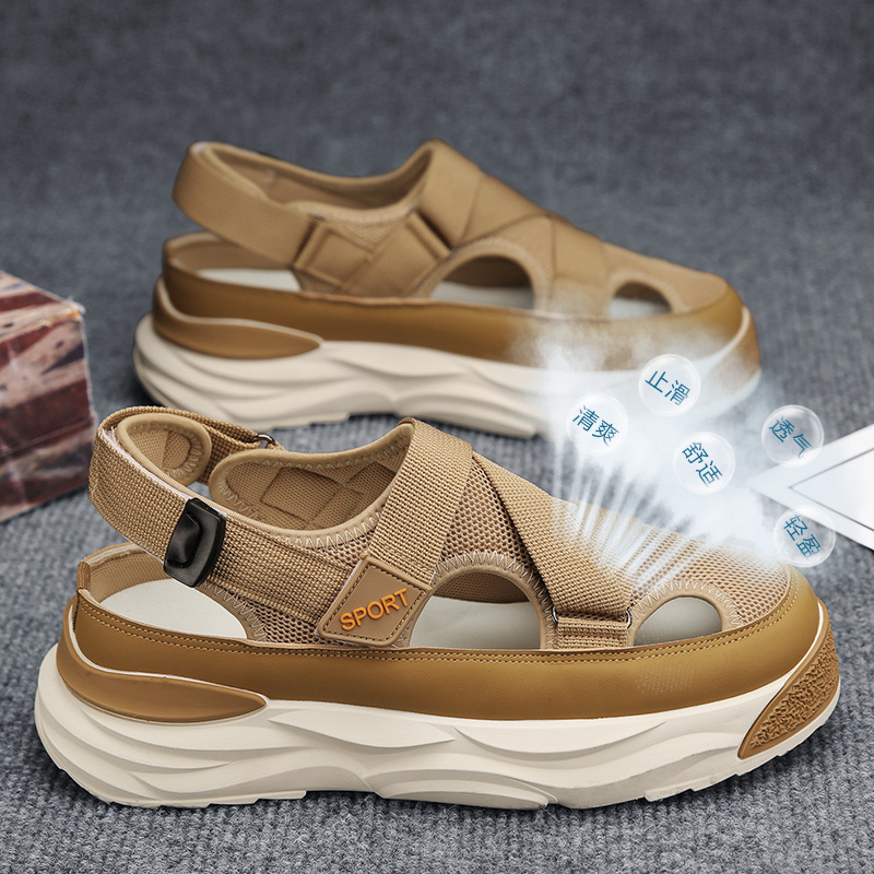 夏季新款男士运动凉鞋时尚厚底增高透气舒适沙滩洞洞鞋男鞋