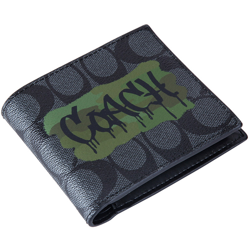 coach蔻驰男士黑灰色pvc短款钱包钱夹f37333qbmi5