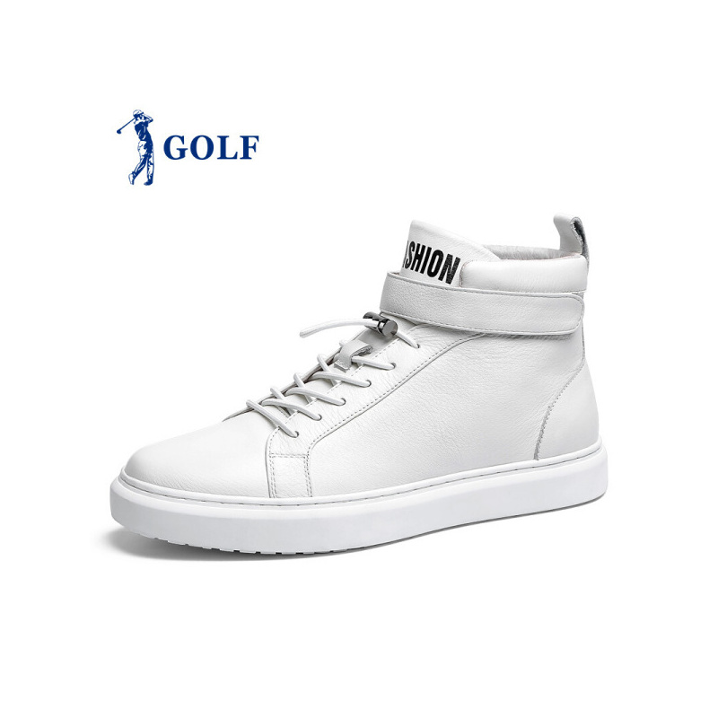 GOLF/高尔夫高帮鞋男真皮松紧扣韩版街头潮流轻质休闲板鞋男
