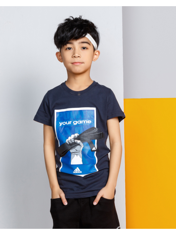 阿迪达斯童装针织T恤运动短袖经典logoT恤ADITSG5Y-BKBU