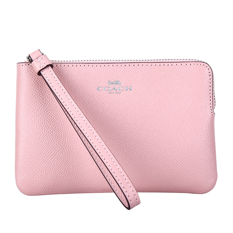 COACH 蔻驰 奢侈品 女士粉色皮质短款手拿包零钱包