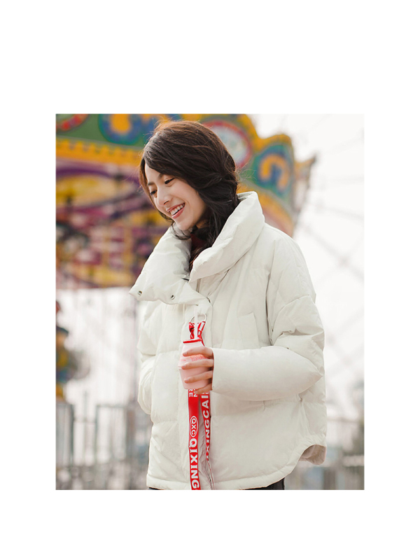 茵曼2018春装新款翻领短款白鸭绒短款保暖防寒羽绒服女