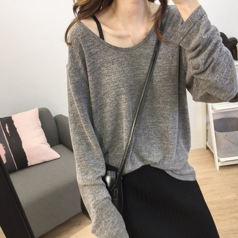 如熙超火基础款薄针织衫女长袖百搭款宽松显瘦打底衫