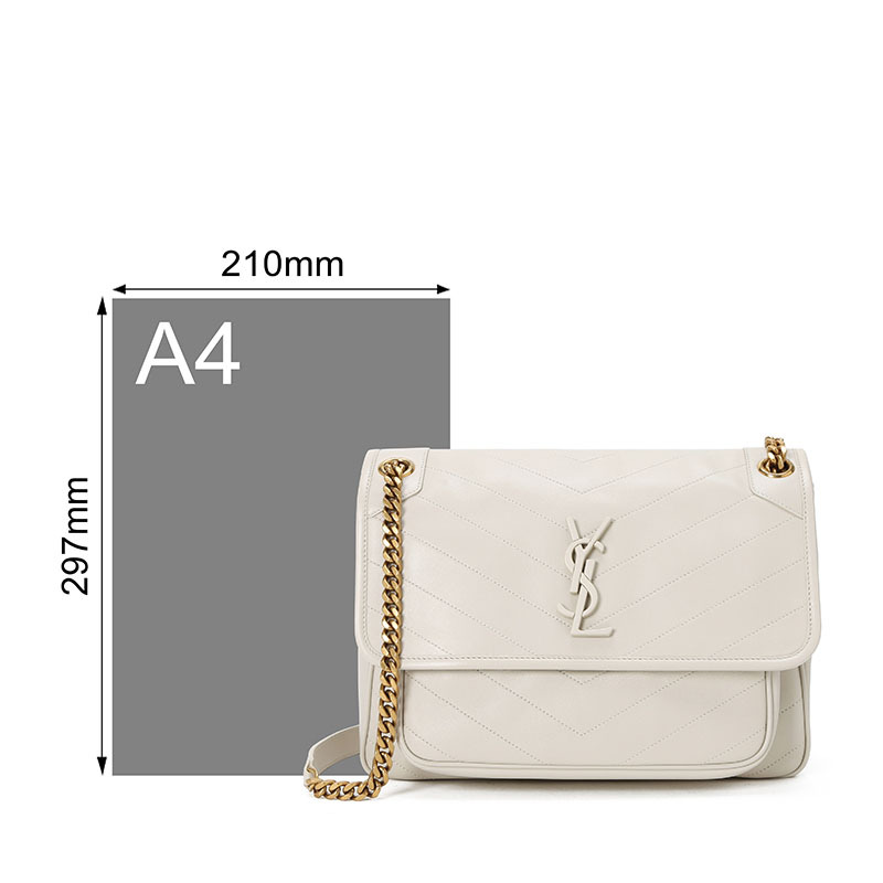 预售 圣罗兰YSL NIKI 口盖包中号 字母LOGO光面皮 褶皱皮 女士单肩包498894金链银链