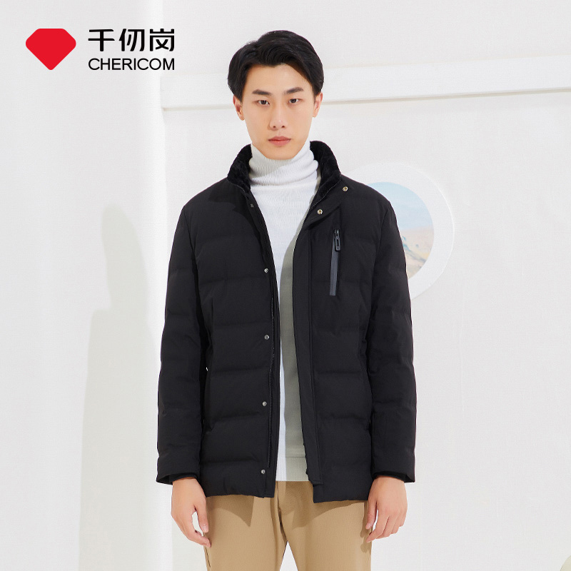 千仞岗秋冬新品羽绒服男短款纯色立领商务简约冬外套