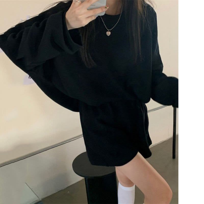 米尼绒棉质卫衣女秋装新款韩版纯色无帽薄款外套ins潮宽松上衣服图片