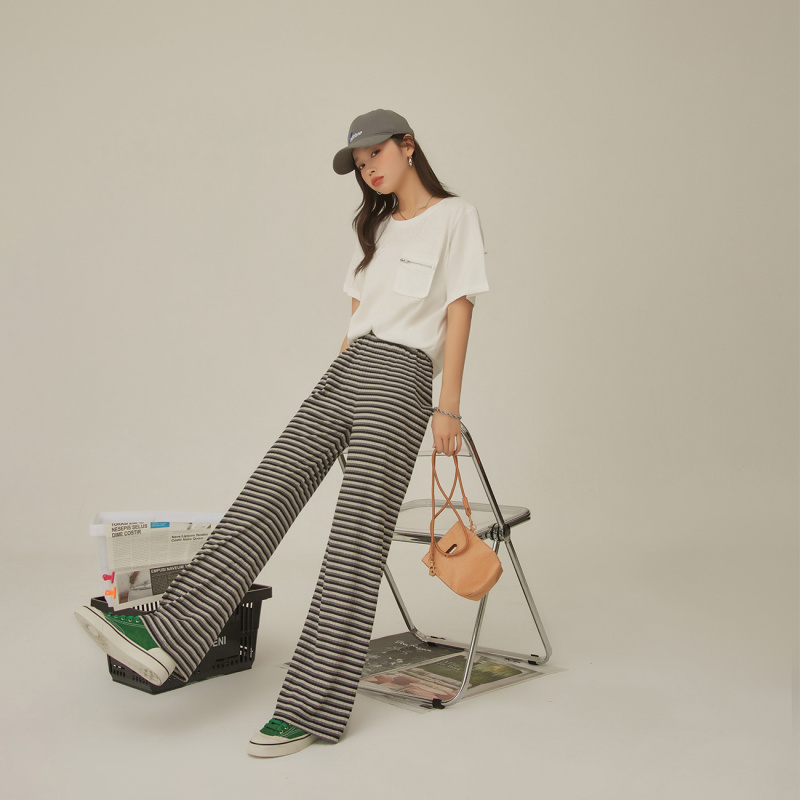OtherMix肌理坑条印花休闲裤女2021年夏季新款高腰薄款阔腿裤子潮