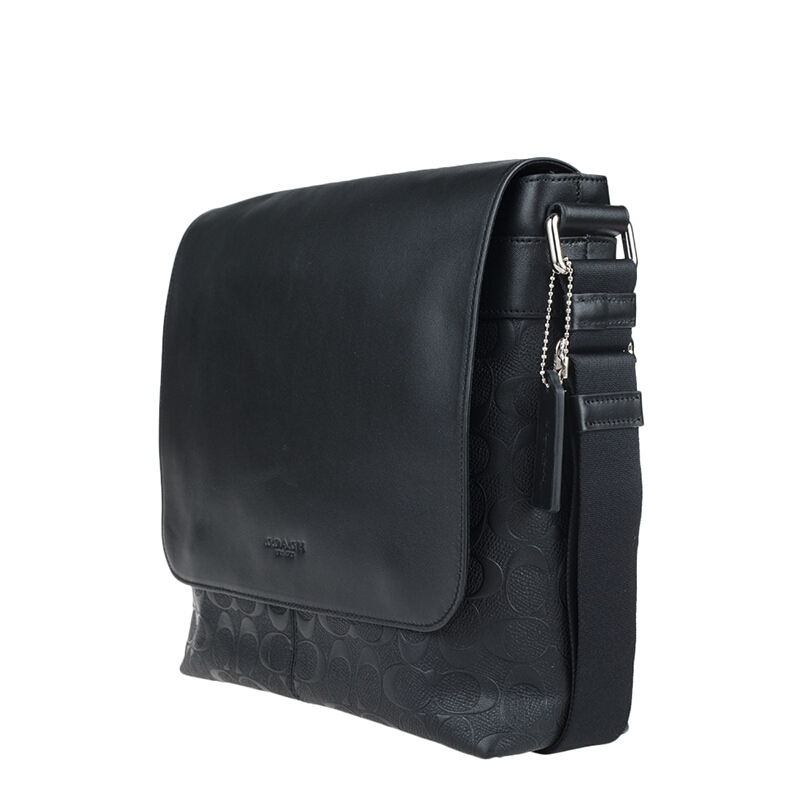 coach蔻驰奢侈品男士黑色皮质肩背斜挎包f72220blk