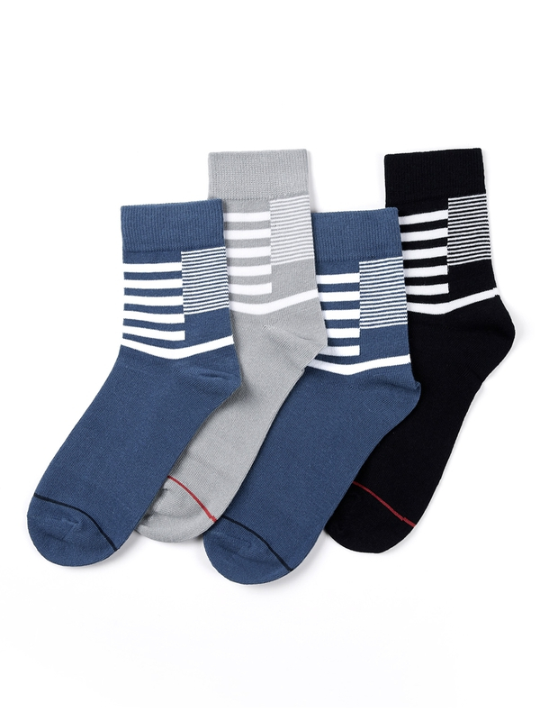 HLA海澜之家2019春季三双装舒适透气棉袜休闲条纹男士中筒袜HZACJ1R019A