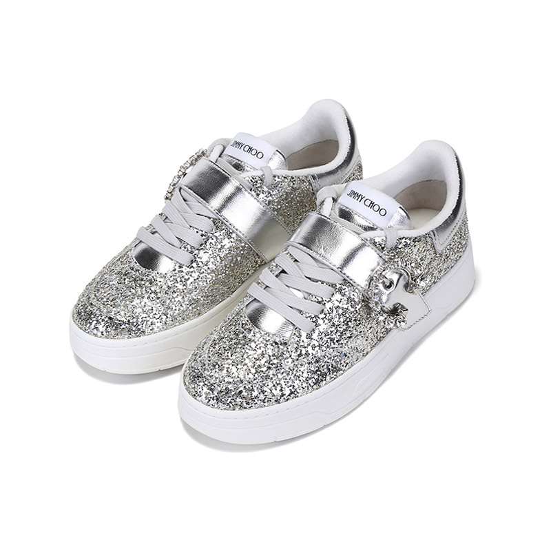 周仰杰jimmychoo女士闪光面料配皮系带休闲运动鞋板鞋osakalaceupqaz