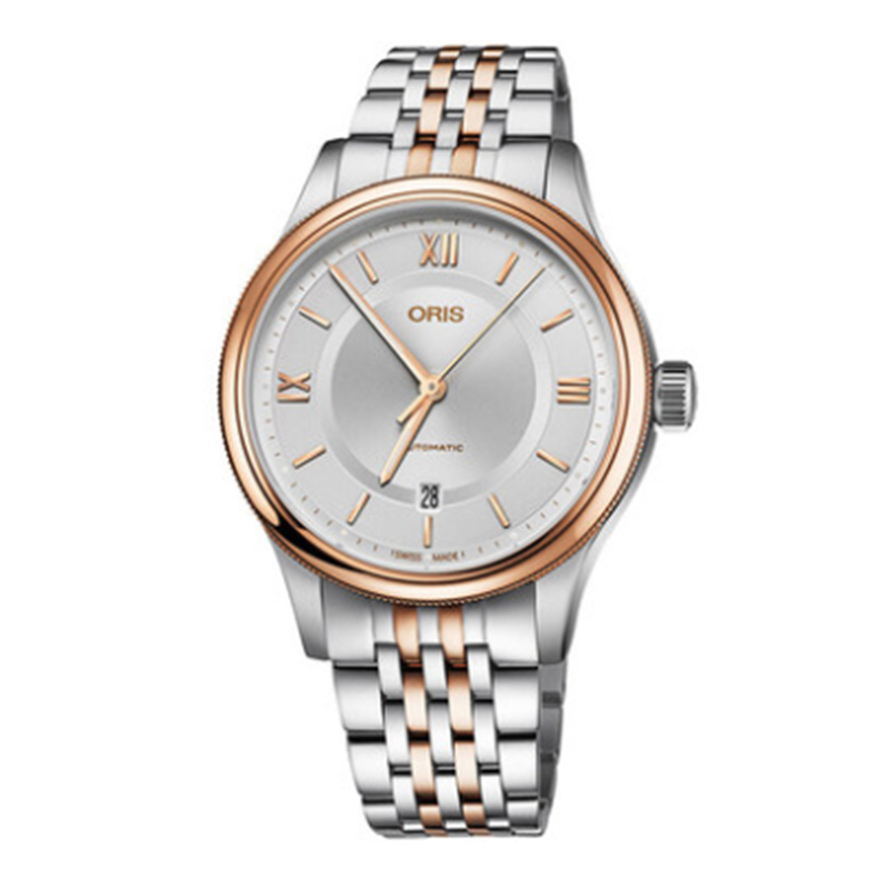 oris豪利时瑞士手表文化系列经典日历银盘间金钢带自动机械男士手表