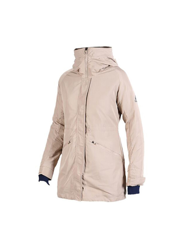 阿迪达斯冬中长款连帽保暖棉衣外套-BQ8679