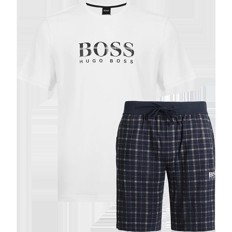 HUGO BOSS 雨果博斯 男士LOGO图案格纹棉质睡衣家居服套装 50430708