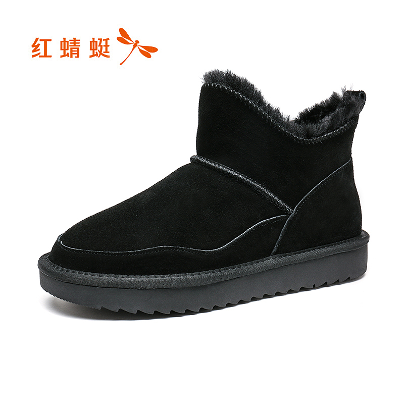 红蜻蜓女鞋冬休闲百搭雪地靴加绒保暖厚底女短靴棉鞋