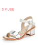 D：Fuse/迪芙斯牛漆皮露趾粗跟色拼接舒适女鞋凉鞋DF62111103