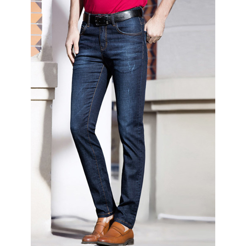 传奇保罗牛仔裤男夏季修身薄款韩版潮流蓝色直筒男裤819119