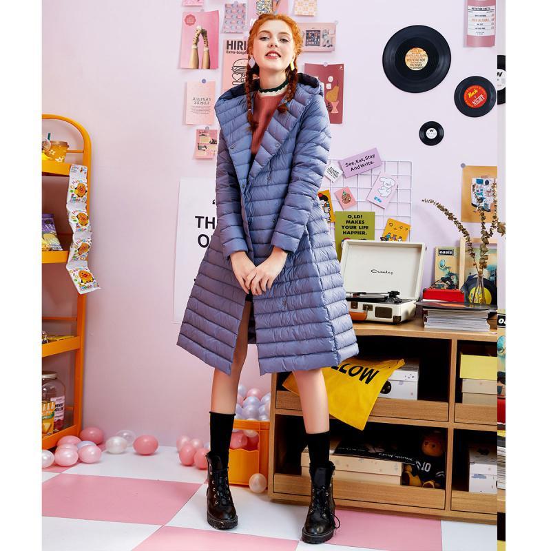 【专柜同款】羽绒服女中长款2019冬新款气质收腰轻薄修身欧货时尚黑色连帽外套20015003
