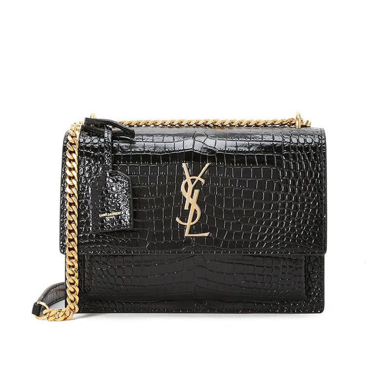 圣罗兰 YSL SUNSET 口盖包中号 字母LOGO鳄鱼纹442906金链 女士斜挎单肩包图片