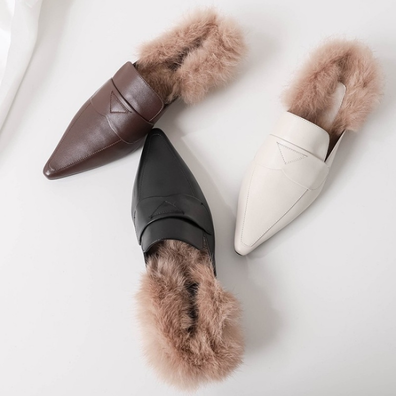 格瑞迪欧 2018奶奶拖鞋包头复古秋冬兔毛毛毛鞋女外穿穆勒鞋韩版懒人