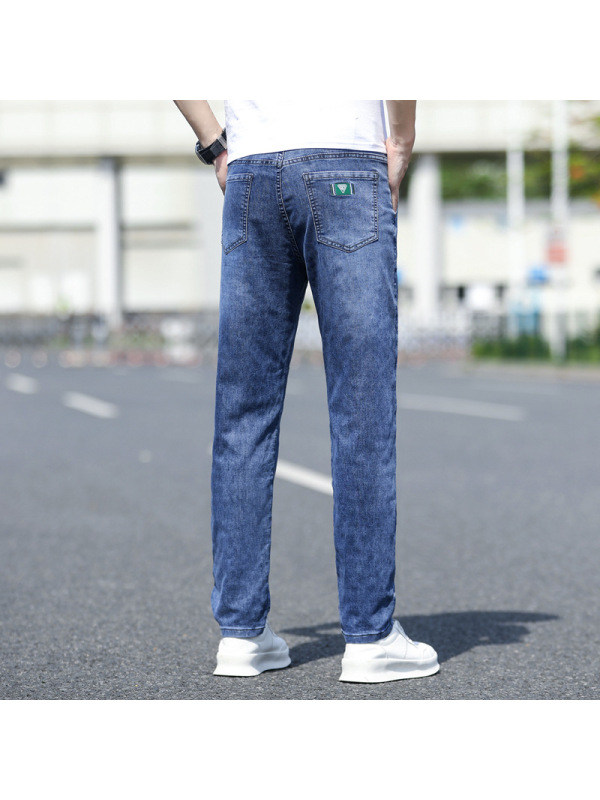 全底印花刺绣男式牛仔裤jeansmen春夏新款轻薄修身弹力小直筒长裤