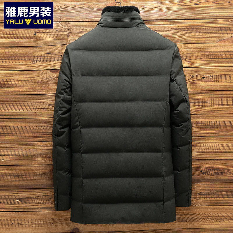雅鹿男装冬季仿羊毛领中老年人男士羽绒服外套男款加厚爸爸装 17803