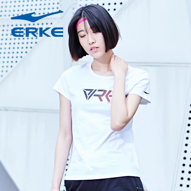 鸿星尔克（erke）2018夏季简约女款圆领短袖针织衫舒适运动T恤12218219468